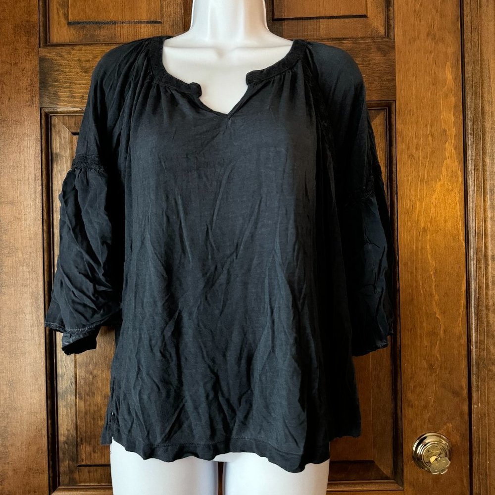 Farmers Market Denim Blue Pullover Top w/Bell Sleeves Large